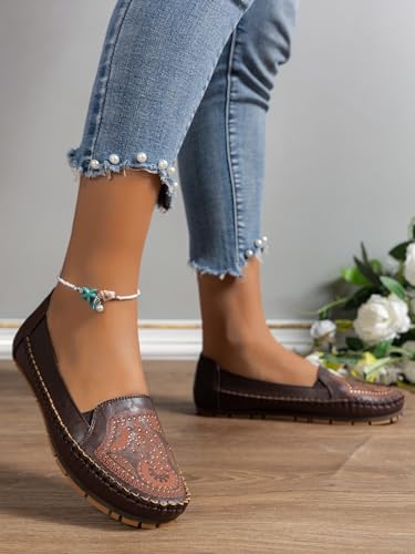 Image of Loafers for Women Leather Business Casual Shoes Comfortable Lightweight Penny Loafers Slip On Work Flats Moccasins Driving Boat Shoes
