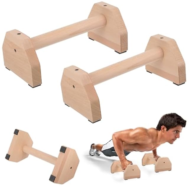 2 Pcs Push-up Stand, Wood Pushup Bars Non-Slip Base Exercise Home Workout Equipment, 26 CM Wooden Parallettes Handle Stands Grip for Men and Women Strength Training, Planks Calisthenics