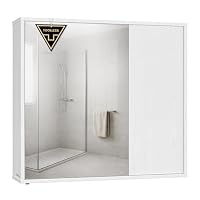 SONGMICS HOME Spiegelschrank, Badezimmerschrank, superschnelle werkzeuglose Montage, Toolless-Technologie, Badspiegel, verstellbare Ablagen, modern, 15 x 60 x 55 cm, schneeweiß BBC114WE01