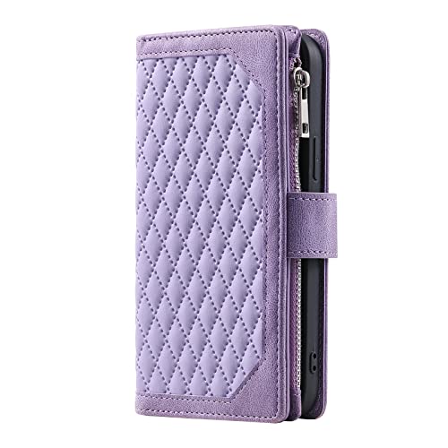 Unichthy For Oppo Find X3 Neo 5G Zipper Case 7 Card Slots with Strap Shockproof Leather Flip Wallet Purse Handbag Zip Pocket Phone Cover Magnetic Stand Skin for Oppo Find X3 Neo 5G Light Purple