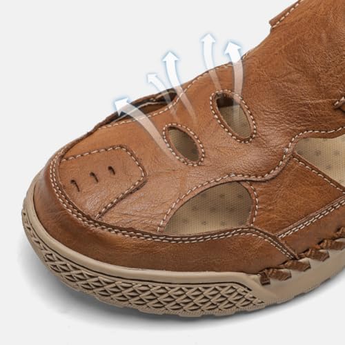 UIKGITP Mens Closed Toe Sandals Sandalias para Hombres Summer Outdoor Travel Leather Fisherman Casual Sandal3