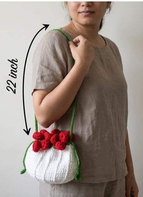 Image of Handmade Crochet Flower Crossbody Sling Bag for Women | Boho Knitted Bucket Shoulder Purse Rose Design