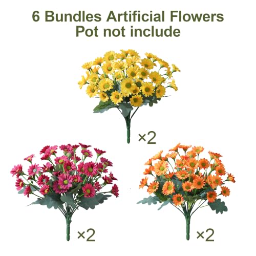 Image of HyeFlora Artificial Mums for Outdoors Fall Decor, 6 Bundles Fake Flowers UV Resistant Realistic Faux Flowers Bouquet Silk Flowers for Outside Planter Porch Patio Garden Yard Balcony Home, Mix