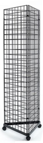 Commercial Grade 2' x 6' Foor Wire Grid Panel 3-Sided Tower Floorstanding Display Kit with Rolling Base. Color: Black