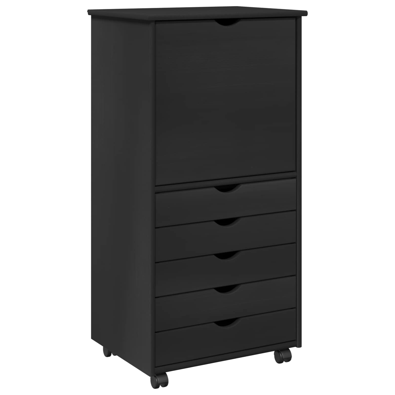 Mueble auxiliar móvil con 5 cajones de madera para organizar despachos