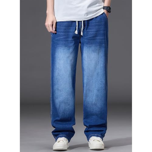 XYGJZ Men's Casual Plus Size Denim Pants Drawstring Waist Straight Leg Jeans2