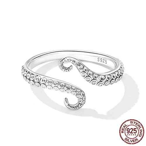 Bague Ouverte en Argent 925 style Feng Shui et anneau de tentacule de poulpe réglable pour homme