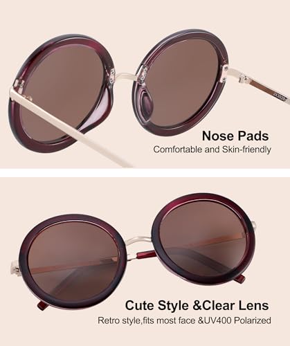 JOOX Polarized Retro Round Sunglasses for Women, Vintage Oversized Ladies Sun Glasses with 100% UV Protection Lens3
