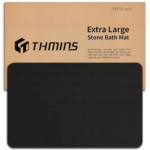 THMINS Black Stone Bath Mat 24x16 Stone Shower Mat