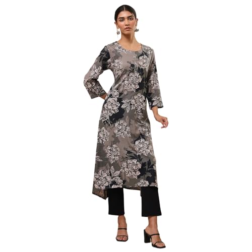 Image of BIBA Women Viscose Rayon Straight Fit Straight Printed Kurta