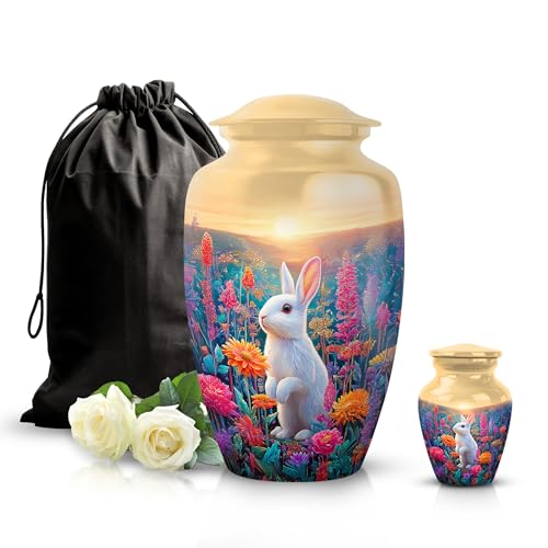 Image of Rabbit Urn - Decorative Keepsake Urn Ash - Combo 1 - Large with 3 Inch Pack of 1 - Funeral Cremation Urns for Ashes - Human Remains Urns - Keepsake for Ashes