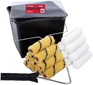 ProDec PRKT021 22 piece Emulsion and Gloss Mini Paint Rollers, Frame and 2.5 litre Scuttle Set for a Smooth Finish with Emulsion,Gloss and Satin Paints on Interior Walls, Ceilings, Wood and Metal,4"