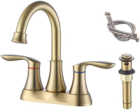 Badezimmer-Armatur In Poliertem Gold – 2 Griffe, 4 Zoll Mittelsatz, Mit Ablaufgarnitur & Schläuchen – Für Waschtisch Oder Wohnmobil