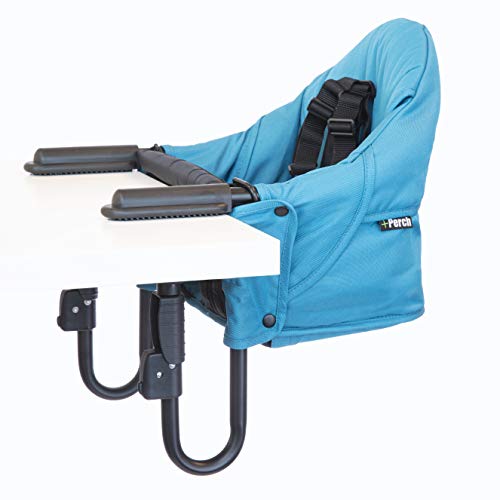 Image of guzzie+Guss Perch Clip-On Table Chair - Easy Setup for Travel (Restaurants, Picnics), at Home (Kitchen Islands, Dining Tables) - Secure & Portable Seating, Machine Washable Fabric - Aqua