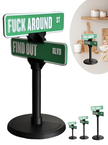 Jiyikua F Around Find Out Street Sign Desk Decoration Funk Around and Find out Street Sign Office Desk Home Decor Novelty Gifts 3D Printed Version Decorative Sign for Bedroom Living Room (green M)