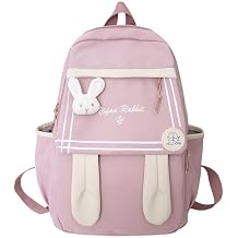 CYee Kawaii Rabbit Ear Backpack with Cutecore Pendant Aesthetics School Supplies Fairycore Y2K Indie Laptop Bookbag, Pink