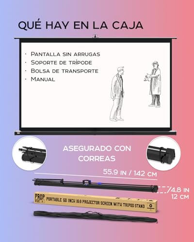 Miniatura 10 de Pantalla Para Proyector Con Soporte De 60 In - Pantalla De Proyección Para Películas O Presentaciones - Pantalla De Trípode De Alta Definición 16:9 Sin Arrugas Con Bolsa De Transporte Y Correas