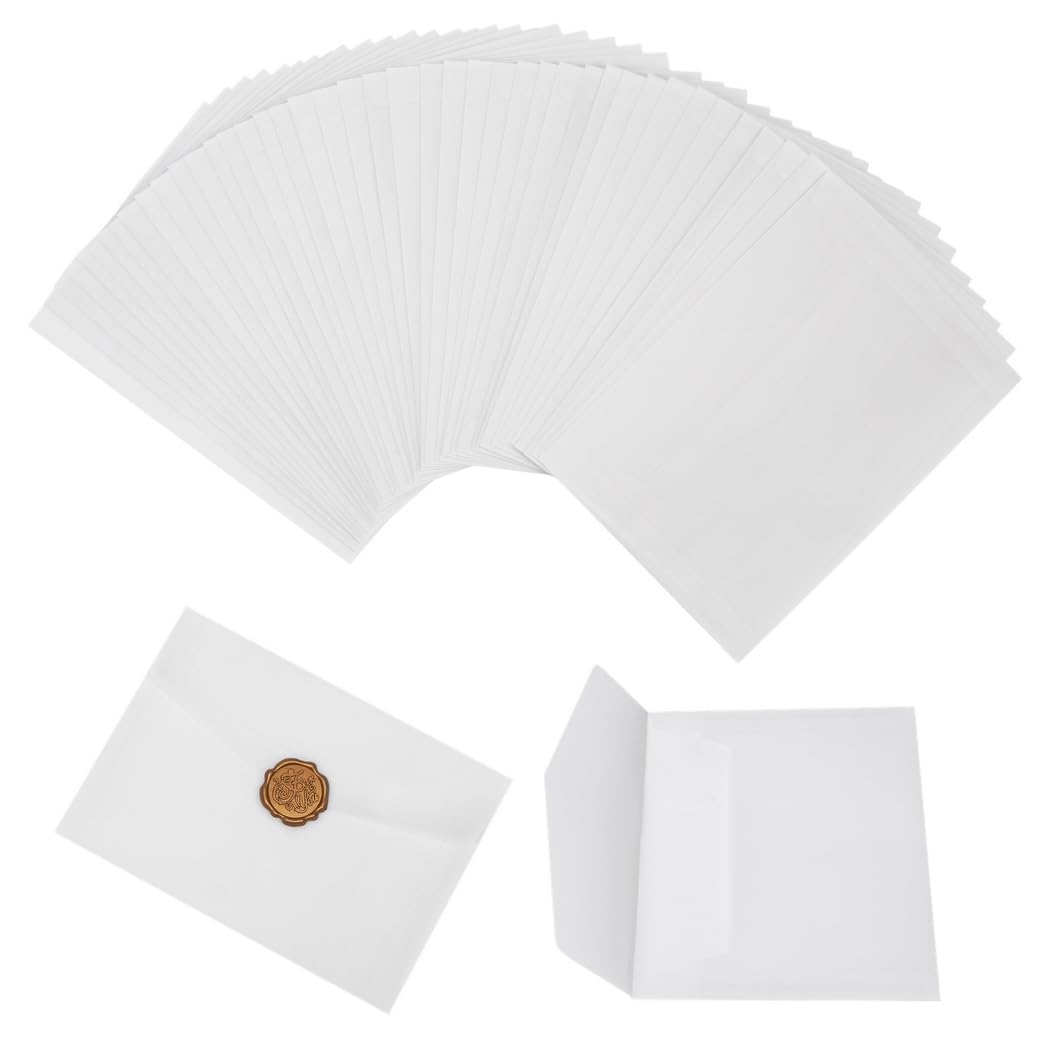 100 vorgefaltete Briefumschläge aus Pergamentpapier, 12,7 x 17,8 cm, Hochzeitseinladungs-Set mit Wachssiegeln, durchscheinende Postkartenhüllen für besondere Anlässe wie Babypartys, Geburtstage