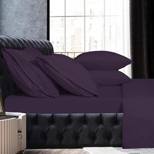 Image of Mocassi King Sheet Set - Luxury Hotel 1800 Premier Bedding Sheets & Pillowcases - Ultra Soft Breathable & Cooling Bed Sheets - Deep Pocket - Wrinkle Resistant - 6 Piece Set - King, Purple