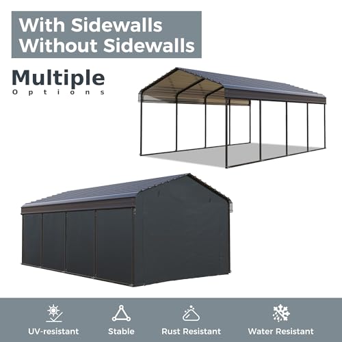 Image of GREEN PARTY 12x20 ft Metal Carport Heavy Duty Frame Canopy Garage Shelter