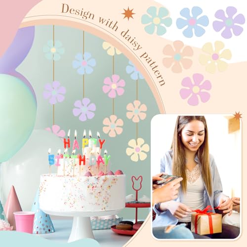Image of Henoyso 60 Pcs Groovy Party Decorations Retro Flower Daisy Decor,4.33 Inch | vibrant retro colors, waterproof glossy paper, double-sided print, for party wall classroom DIY decor