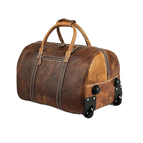 Leather Trolley Duffel Bag with Wheels