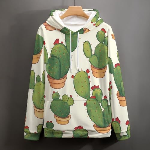 Sweatshirt cactus vert style dessin animé pullover à manches longues taille S mixte