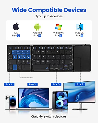 Erkovia Foldable Bluetooth Keyboard With Touchpad, Rechargeable Wireless Portable Keyboard, Dual-Mode Bluetooth/Usb Wired Pocket-Sized Travel Keyboard For Ios, Android, Windows, Mac Os #TOP1
