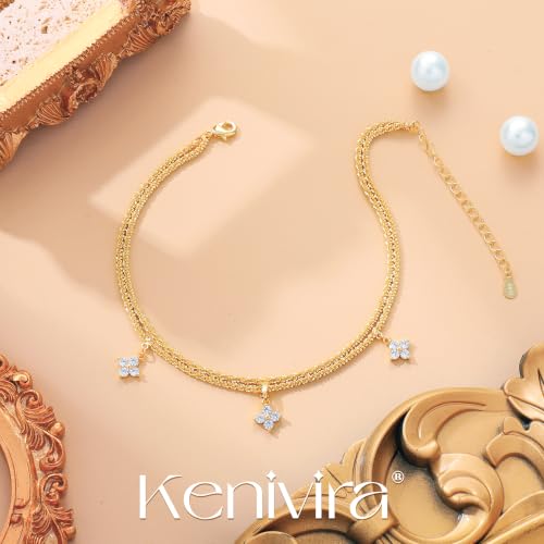 Image of Kenivira Sterling Silver Ankle Bracelets for Women,Gold Dainty Layered Waterproof Anklet for Women, Anklet Set Stackable Beach Gift Adjustable Size
