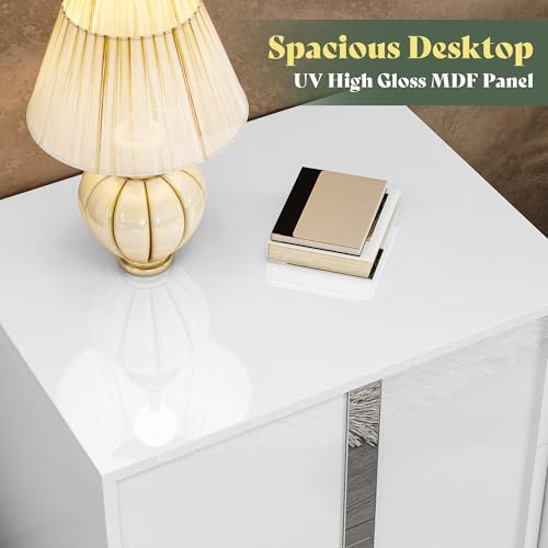 Image of AMERLIFE Nightstand Set of 2, 23.6'' Modern End Table with Drawers, High Gloss UV Finish, Electroplated Pull Handle, Bedside Table for Bedroom, White