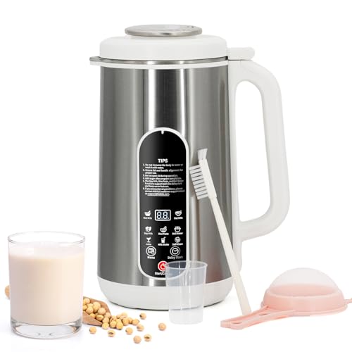 Nut Milk Maker Machine, 42oz 8 in 1 Portable Automatic Soy Milk Machine for Homemade Soy, Oat, Coconut, Plant-Based and Non-Dairy Almond Cow Milk Machine Maker with Delay Start, Auto Clean(Silver)