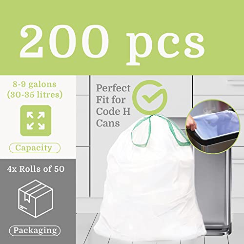 Compatible With Simplehuman Code H 200 Count, Eco-Friendly, White Drawstring Trash Bags Made In The Usa With 70% Certified Post Consumer Material (Code H) #TOP3
