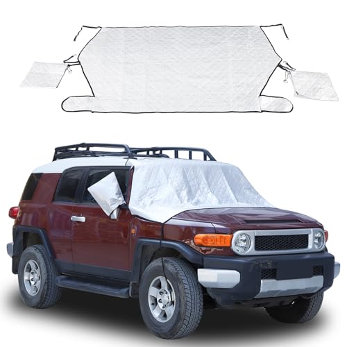 Image of Windshield Snow Cover Fit for Toyota FJ Cruiser 2007-2021, Front Windshield Cover for Ice and Snow, Auto Extra Thick Windshield Ice Cover Protects Windshield from Rain, Sun, Frost(Silver)
