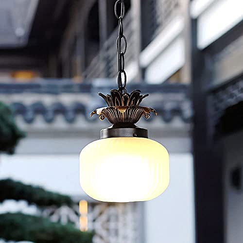 White Glass Waterproof Lantern Suspended Chandelier Outdoor Plug-in Rust-Proof Set Luminaire Lighting Lamp E27 Rainproof Sun Room Balcony Ceiling Hanging Light Decorate/20 * 16Cm