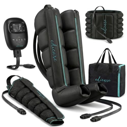 Edicare, Presoterapia para Casa Profesional con Batería – Drenaje Linfático Piernas, Brazo y Abdomen – Sistema Completo Portátil – Botas de Presoterapia Silenciosas (Equipo Completo Talla: L)