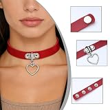 MILAKOO Punk Rock Choker Damen Gothic Lederhalsband mit Anhänger Herz Punk Halsband Frauen rot