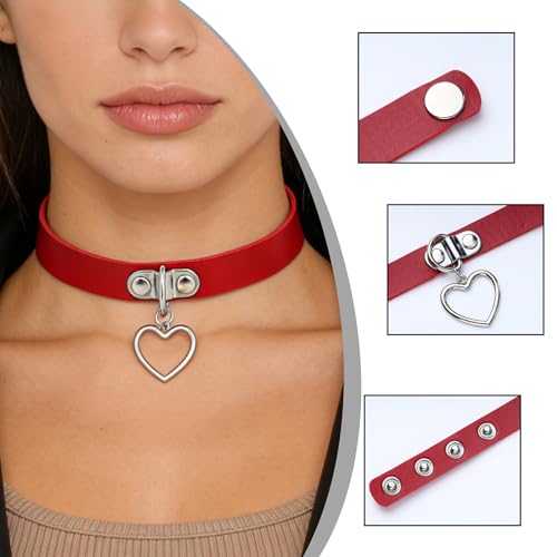 MILAKOO Punk Rock Choker Damen Gothic Lederhalsband mit Anhänger Herz Punk Halsband Frauen rot