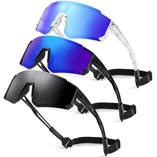 3 Pack Kids Polarized Sunglasses - Youth Baseball Sunglasses for Boys Girls Age 3-12 Sports UV Protection Goggles A04-black+black / Black+dark Blue /