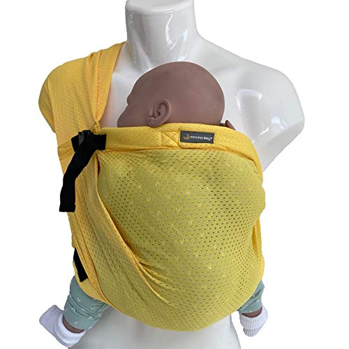 Minimonkey - Mini Sling Babytrage in Gelb für Neugeborene (0-2 Jahre) bis 15kg - wasserdichte Sommer Babytrage, ergonomisch am Bauch in M-Position - Gurt