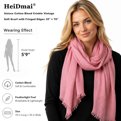 Image of Lightweight Cotton Blend Scarf for Women Men | Large,Breathable,Thin,Soft,Crinkle Scarf,Hijab Head Wrap,NeckScarf,Everyday,Travel Scarf,Summer Dress Scarves Holiday Gift