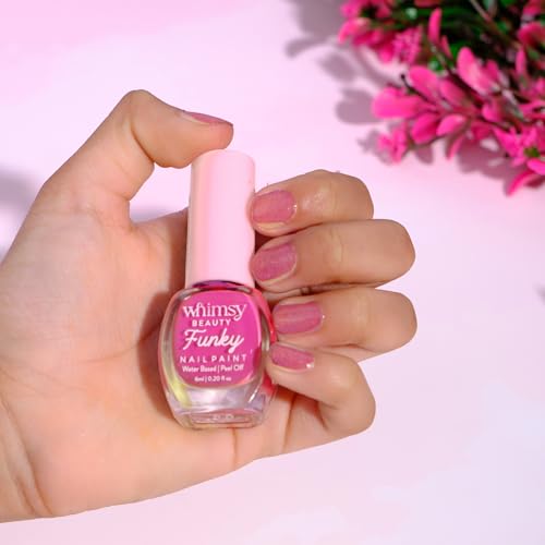 Image of Whimsy Beauty Nail Polish for Kids Girls | Peel Off Water Based Nail Colour with Non Toxic Formula | Safe Play Nail Paint for Daughters | 4 to 16 Years | Organic, Natural, Chemical Free (Pink Glitter)
