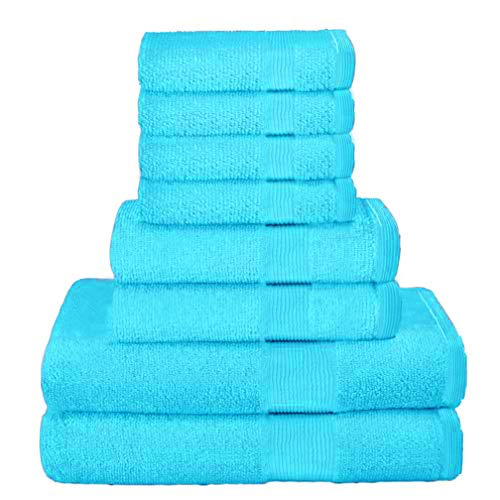 Belizzi Home 8 Piece Towel Set 100% Ring Spun Cotton, 2 Bath Towels 27x54, 2 Hand Towels 16x28 and 4 Washcloths 13x13 - Ultra Soft Highly Absorbent Machine Washable Hotel Spa Quality - Turquoise Blue