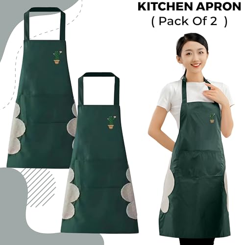 Image of Kraptick Kitchen Apron - Comfortable Cooking Waterproof Apron for Men and Women With Pocket and Side Coral Velvet for Wiping