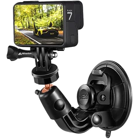 MiPremium Car Suction Cup Mount for GoPro Hero 8 7 6 5 4 3 3+ 2 Session Black Silver XIAOYI 4K SJCAM Xiaomi Yi EKEN Sports Action Camera Dash Cam Holder Perfect for Boats Vehicle Windshield & Window Cover