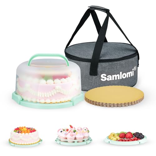Samlomi Cake Carrier With Lid And Handle Bpa-Free Cake Holder With Lid For 10 Inch Round Cake Carrier With 10 pcs Round Golden Cake Boards And Portable Insulated Bag