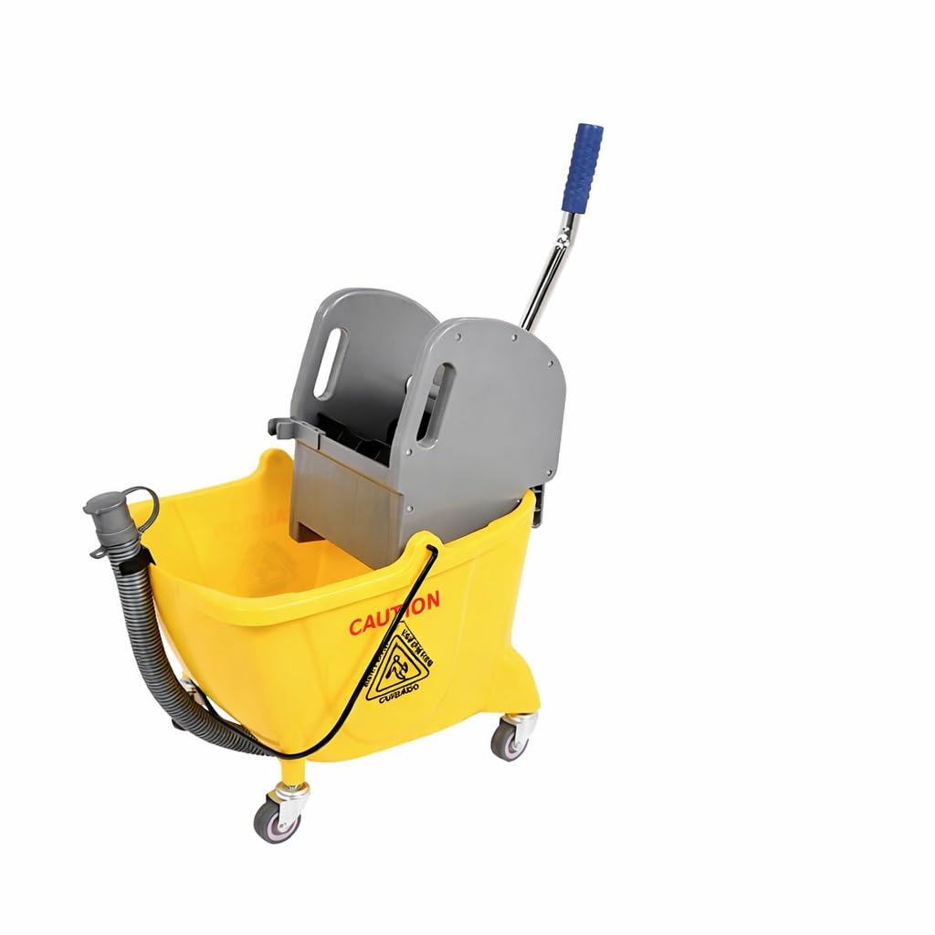 Cubo Fregar Industrial 24L Prensa y Ruedas – Cubo Limpieza Profesional con Escurridor, Polipropileno Resistente, 4 Ruedas Giratorias Ø50 mm – Ideal Empresas Limpieza (Cubo 24L con Manguera)