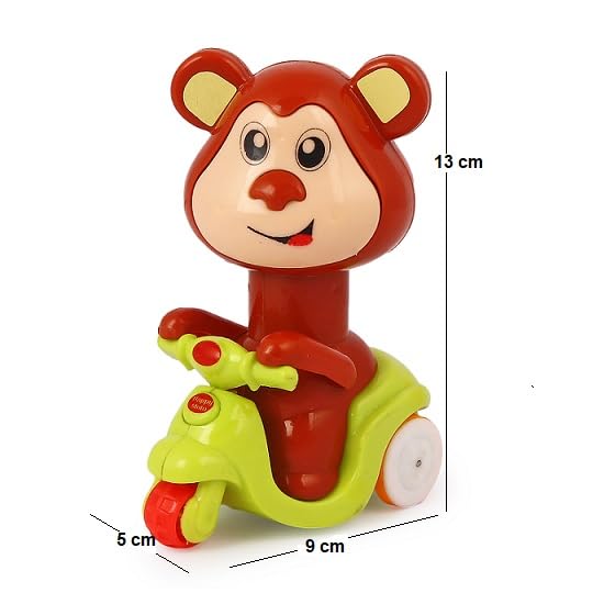 Image of Asian Portable Plastic Monkey Press N Go Friction Scooter Toy | Cute Monkey Animal Vehicle for Kids | Press & Go Action Baby Toy for Toddlers 6 Months to 5 Years | Durable Push Car Toy