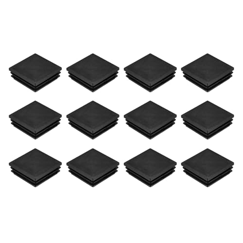 Image of uxcell 12Pcs Square Plastic Plugs, 50 x 50mm /1.97 x 1.97inch PE Pipe Tubing End Caps for 44-48mm /1.73-1.89inch Square Tube Furniture Chair Leg, Black