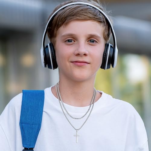 LUXEJEW Cross Necklace for Men Boys - Gold Silver Black Stainless Steel Cross Pendant Necklaces Layered Cuban Link Chain Necklace Simple Jewelry Gifts 16 18 20 22 24 Inch4