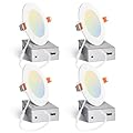 Amico 4 Pack 4 Inch 5CCT Ultra-Thin LED Recessed Ceiling Light with Junction Box, 2700K/3000K/3500K/4000K/5000K Selectable, 10W Eqv 60W 800LM Brightness Dimmable Canless Wafer Downlight, ETL & FCC